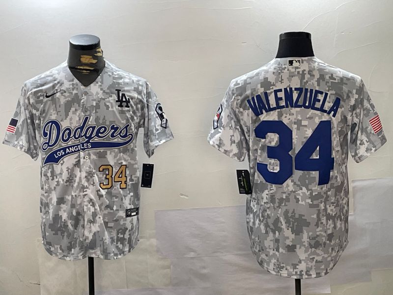 Men Los Angeles Dodgers #34 Valenzuela Camo Joint Name 2024 Nike MLB Jersey style 4->los angeles dodgers->MLB Jersey